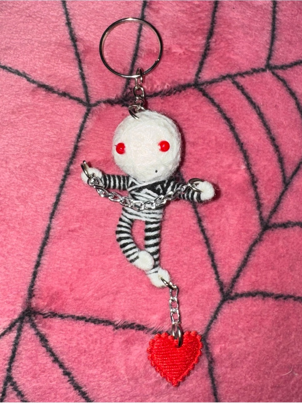 Handmade Mummy Doll Keychain with Red Heart Charm